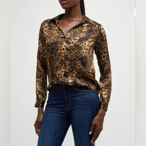 L'Agence Tyler Silk Leopard Print Blouse Button Up Shirt - Picture 10 of 12